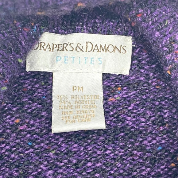 Drapers&Damons Petites Purple Speckled Mock Neck Button Front Cardigan Sweater M - Picture 2 of 4